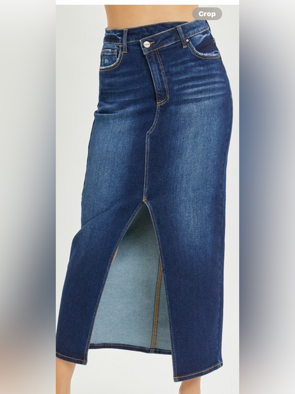 Straight-Leg Dark Blue Women’s Denim Skirt with Front Slit